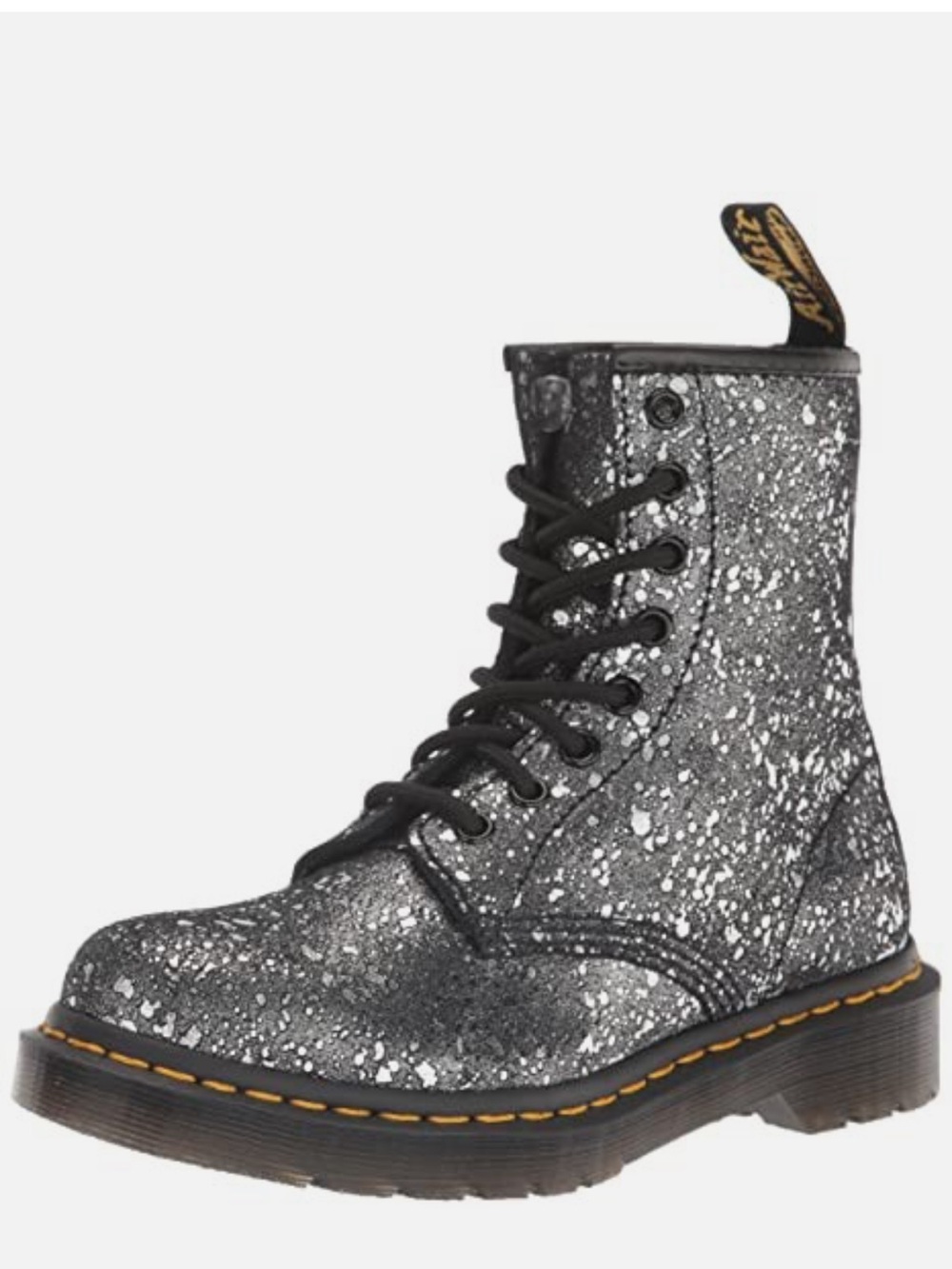 Dr. Martens Silver Glitter Splatter 8-Eye Combat Boot Sz 5 36 eu